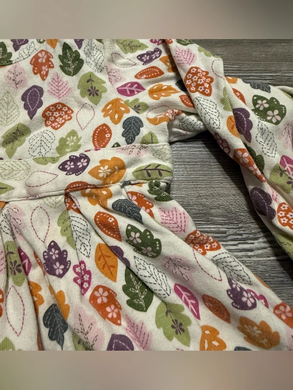 Gymboree Girls Dress 2T Cream Orange Green Purple Fall Leaf Long Sleeve